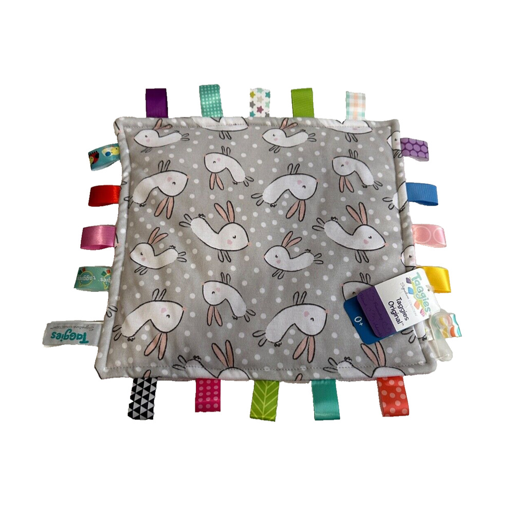 Taggies Bunny Rabbit Gray Pink Tags Polka Dots Lovey Security Baby Blanket NEW